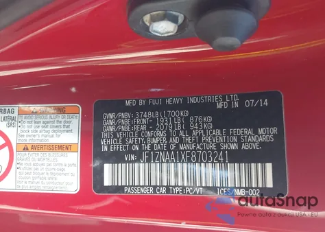 2015 Scion Fr-S из США, поврежденный, VIN JF1ZNAA1XF8703241